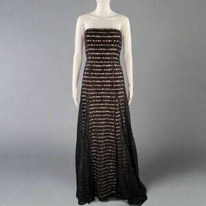 VERA WANG Size 8 Black Pink Nylon Blend Double Layer Long Dress